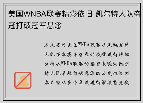 美国WNBA联赛精彩依旧 凯尔特人队夺冠打破冠军悬念